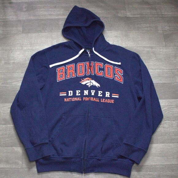 Denver Broncos Football Full Zip Mens NFL Hoodie Size L G-III Blue Stitched - Picture 2 of 5